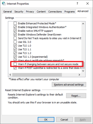 Warn if changing between secure and not secure mode